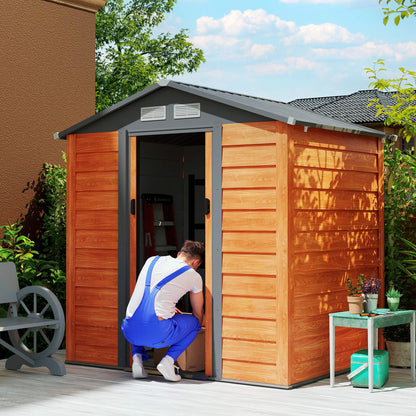 6.5 x 5ft Metal Garden Shed, House Hut Gardening Tool Storage with Ventilations, Sliding Door, Sloped Roof for Garden, Patio