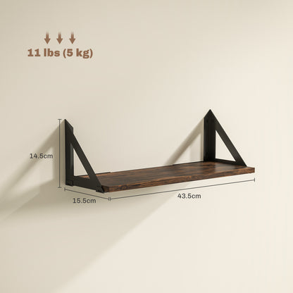 Set of 3 Wall Shelves, 43cm Vintage Wall Mounted Floating Shelves for Living Room, Entryway, Bedroom, Rustic Brown