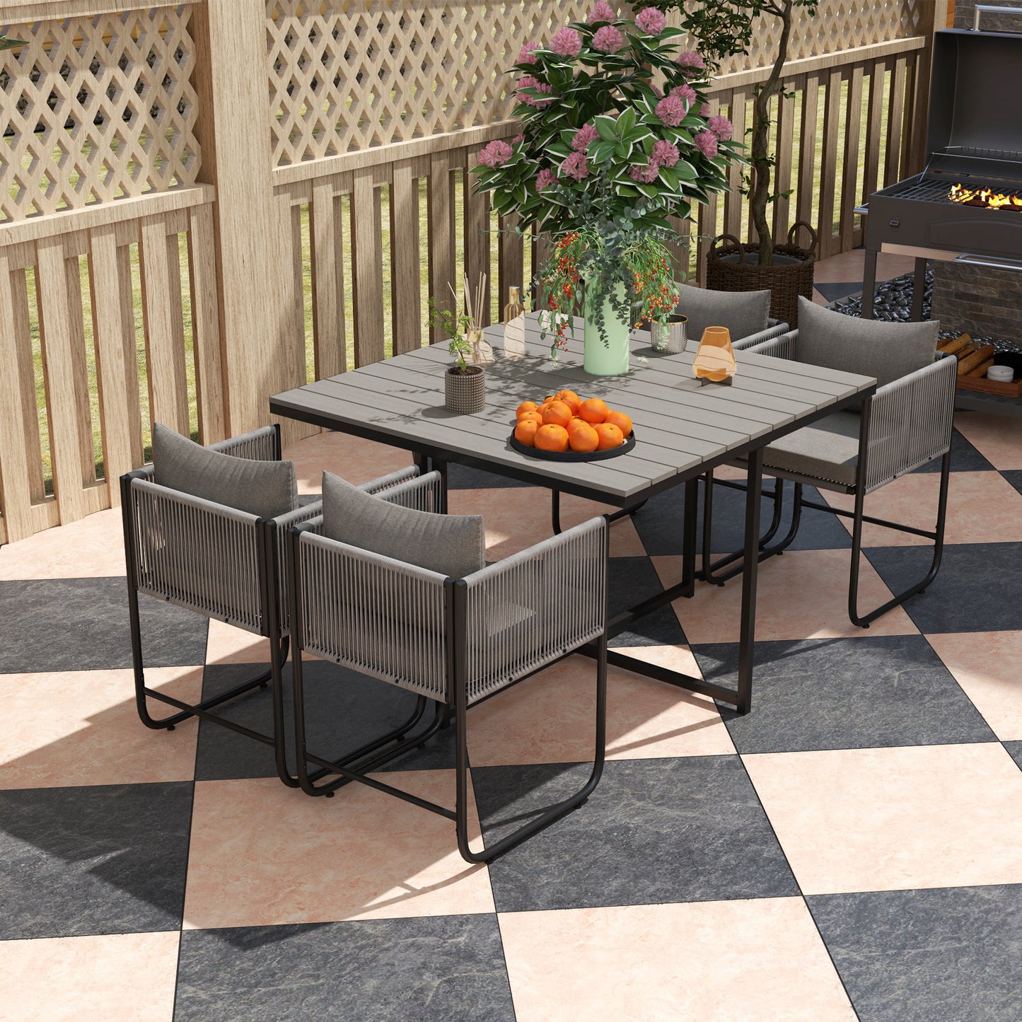 4 Seater Rattan Cube Garden Furniture Set, Rattan Dining Set with Cushions