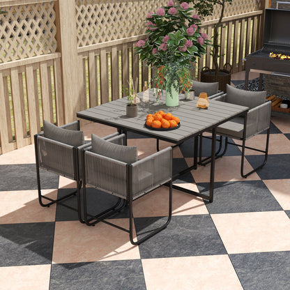 4 Seater Rattan Cube Garden Furniture Set, Rattan Dining Set with Cushions