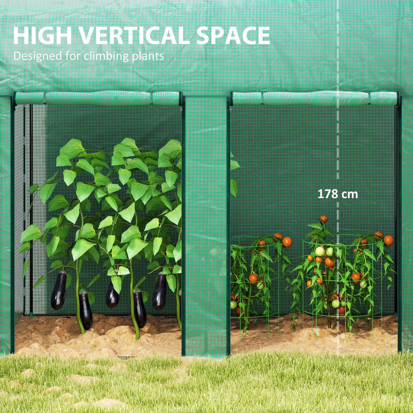 200 x 100cm Walk-In Greenhouse, with Zipped Doors - Green