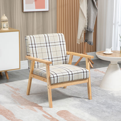 Modern One Seater Sofa for Living Room, Linen Fabric Small Couch with Rubber Wood Frame, Armrests, Lattice Pattern