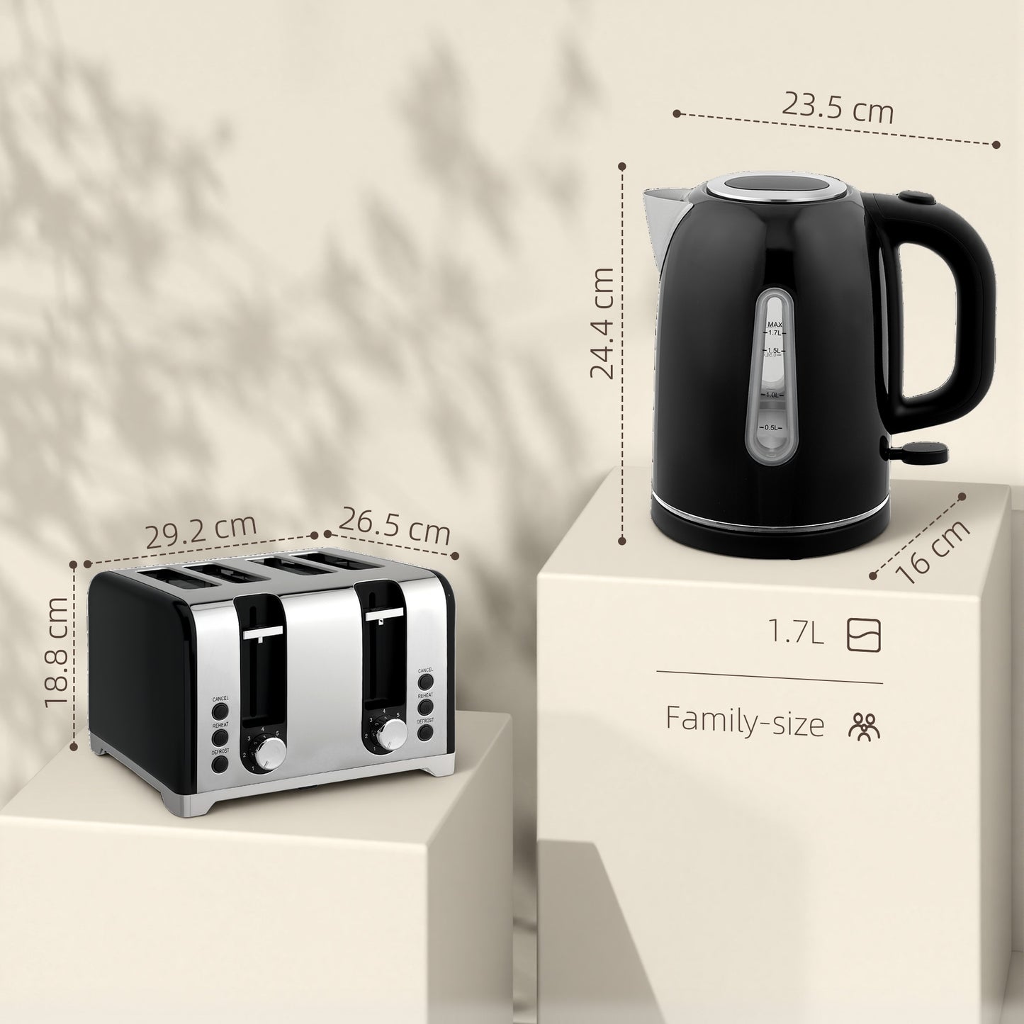Kettle and Toaster Set, 1.7L 3000W Rapid Boil Jug Kettle with Otter Thermostat, Limescale Filter