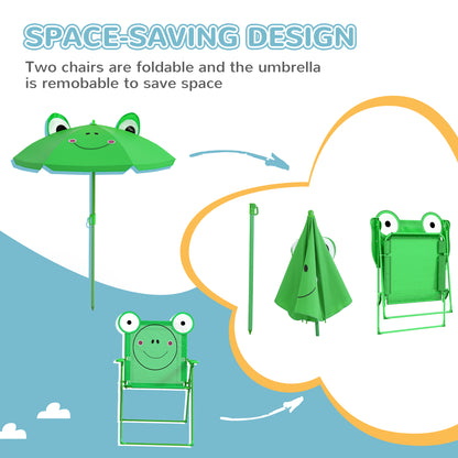 Kids Folding Picnic Table Chair Set w/ Parasol, Green