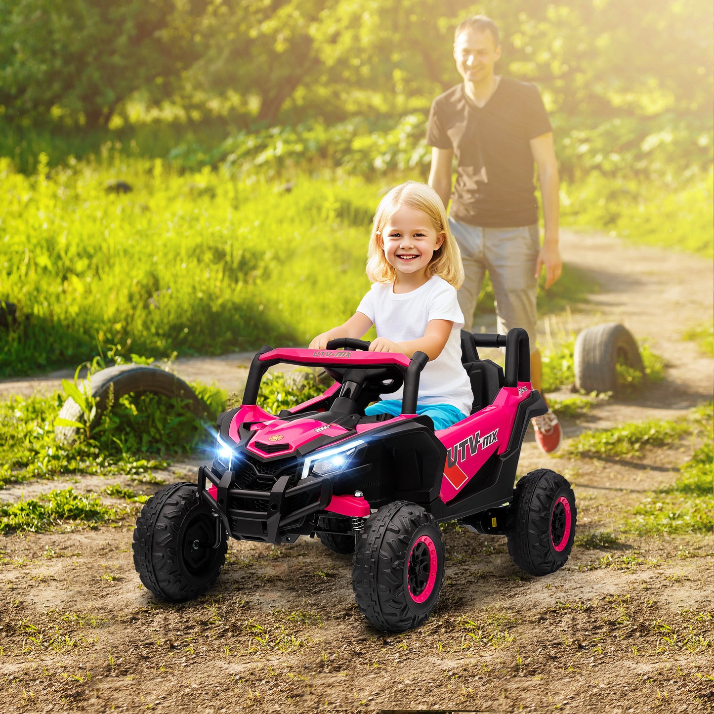 12V Kids Ride On Car with Remote Control, Kids Electric Car with Suspension System, Music, for Kids 3-5 Years, Pink