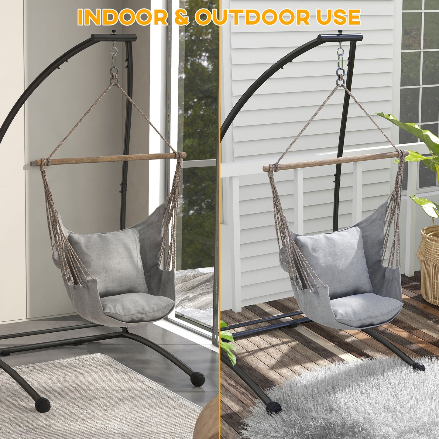 Hammock Chair Stand, C Shape Hanging Heavy Duty Metal Frame Hammock Stand for Hanging Hammock Air Porch Swing Chair