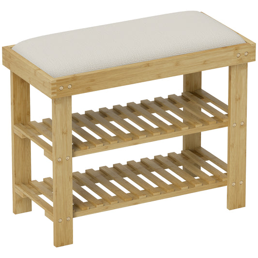 Bamboo Shoe Storage Bench, 3-Tier Shoe Bench with Seat Cushion, Shoe Rack for Entryway, Hallway, Living Room, Bedroom
