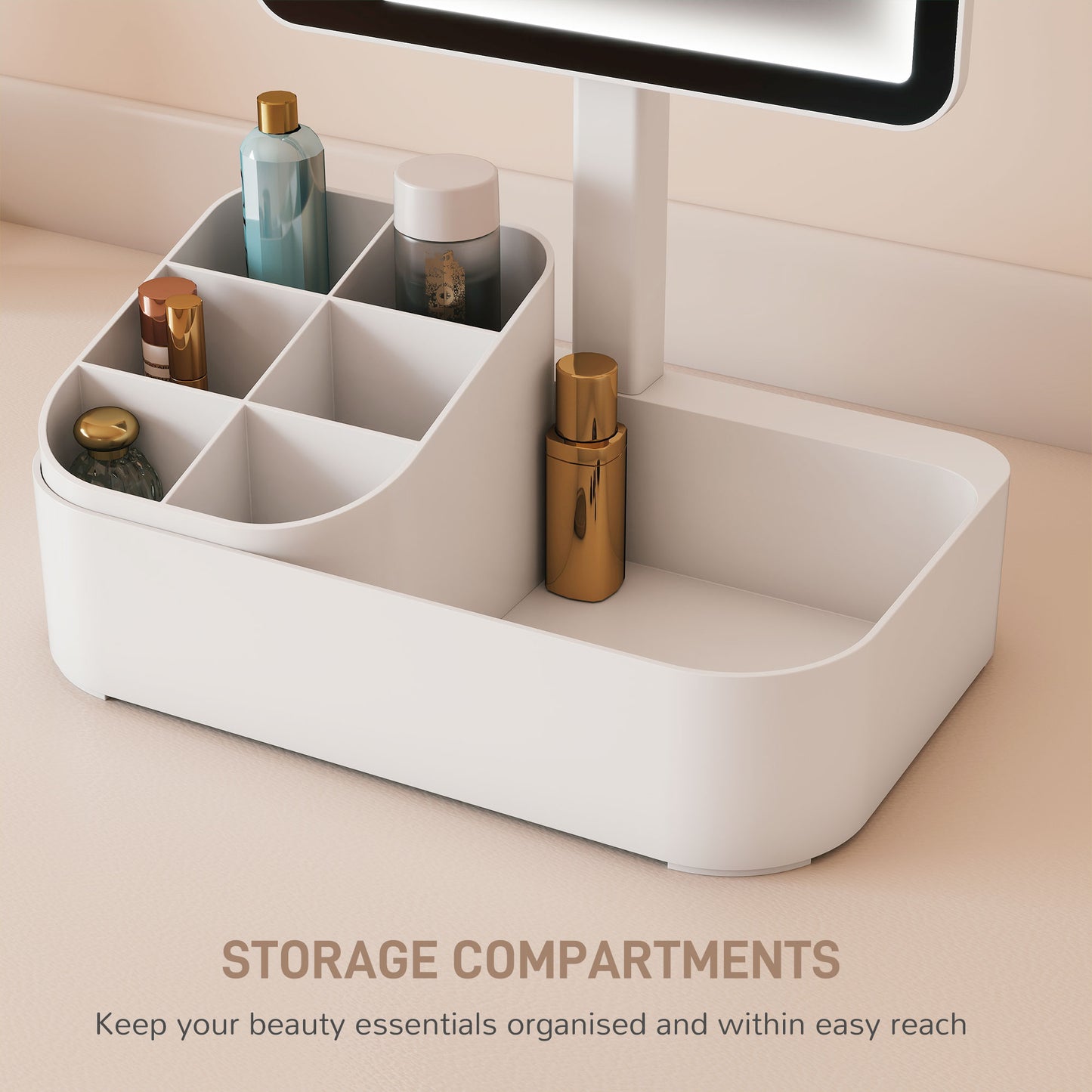 Makeup Mirror with Lights, Rechargeable Vanity Mirror w/ Touch Screen, 2 Lighting Modes and 180° Rotation, White