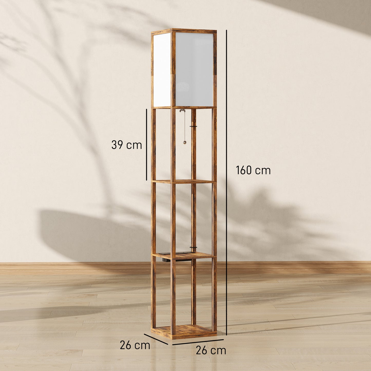 Floor Lamp with Shelves, 4 Layer Standing Lamp with USB Ports, 3 Colour Temperature, Rustic Brown