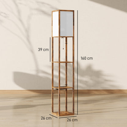 Floor Lamp with Shelves, 4 Layer Standing Lamp with USB Ports, 3 Colour Temperature, Rustic Brown