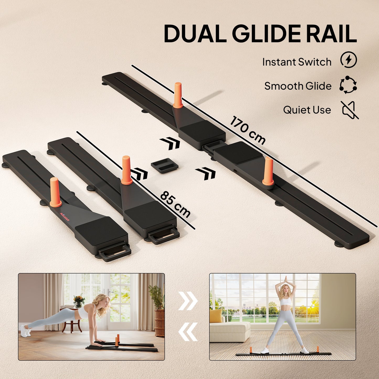 Push Up Board Set of 2, Portable Press Up Board with Dual Glide Rails, Knee Pad