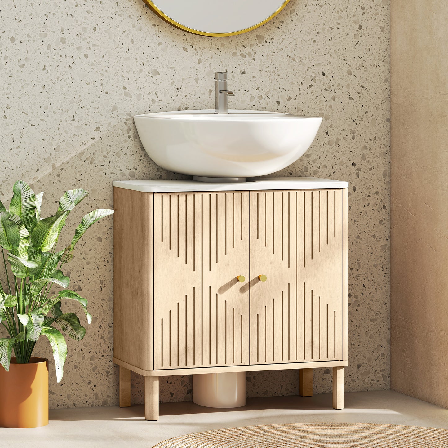 Under Sink Bathroom Cabinet for Basin without or with Pedestal - Oak