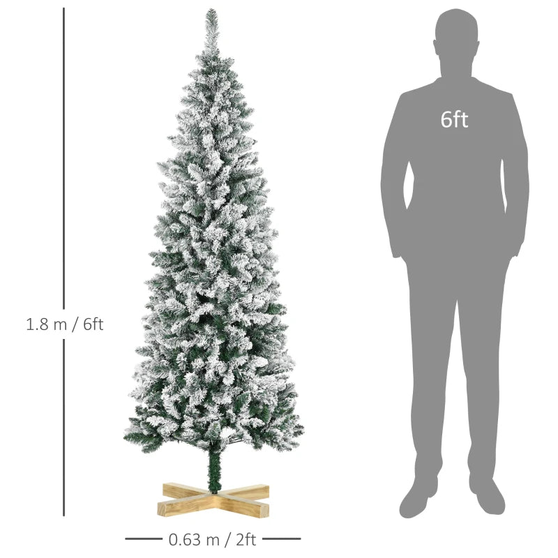 6ft - Slimline Snow Style Christmas Tree with Wooden Base Included