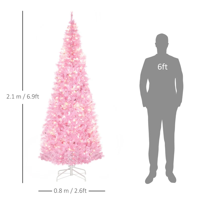 7ft Tall - Pink Prelit Slimline Christmas Tree with Metal Base Included