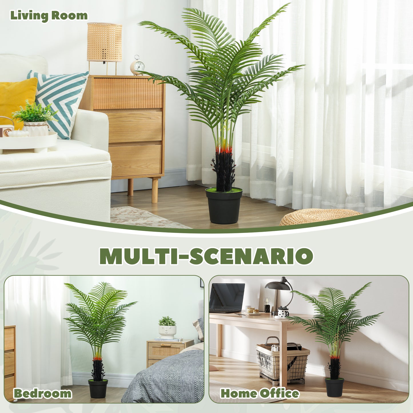 120cm Artificial Areca Palm Tree with 9 PE Leaves, Decorative Artificial Plant with Plastic Pot and Flocked Soil