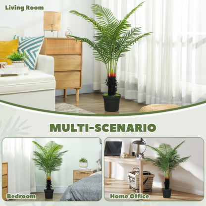 120cm Artificial Areca Palm Tree with 9 PE Leaves, Decorative Artificial Plant with Plastic Pot and Flocked Soil