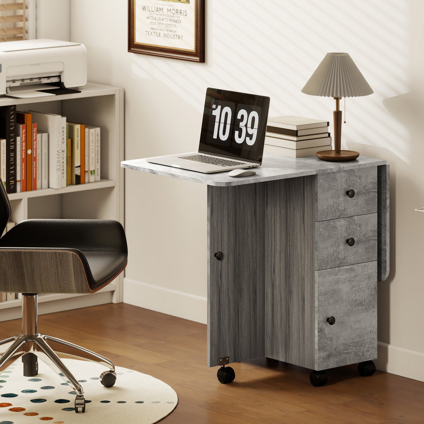 Multi-Storage Six-Person Drop Leaf Dining Table - Mixed Grey