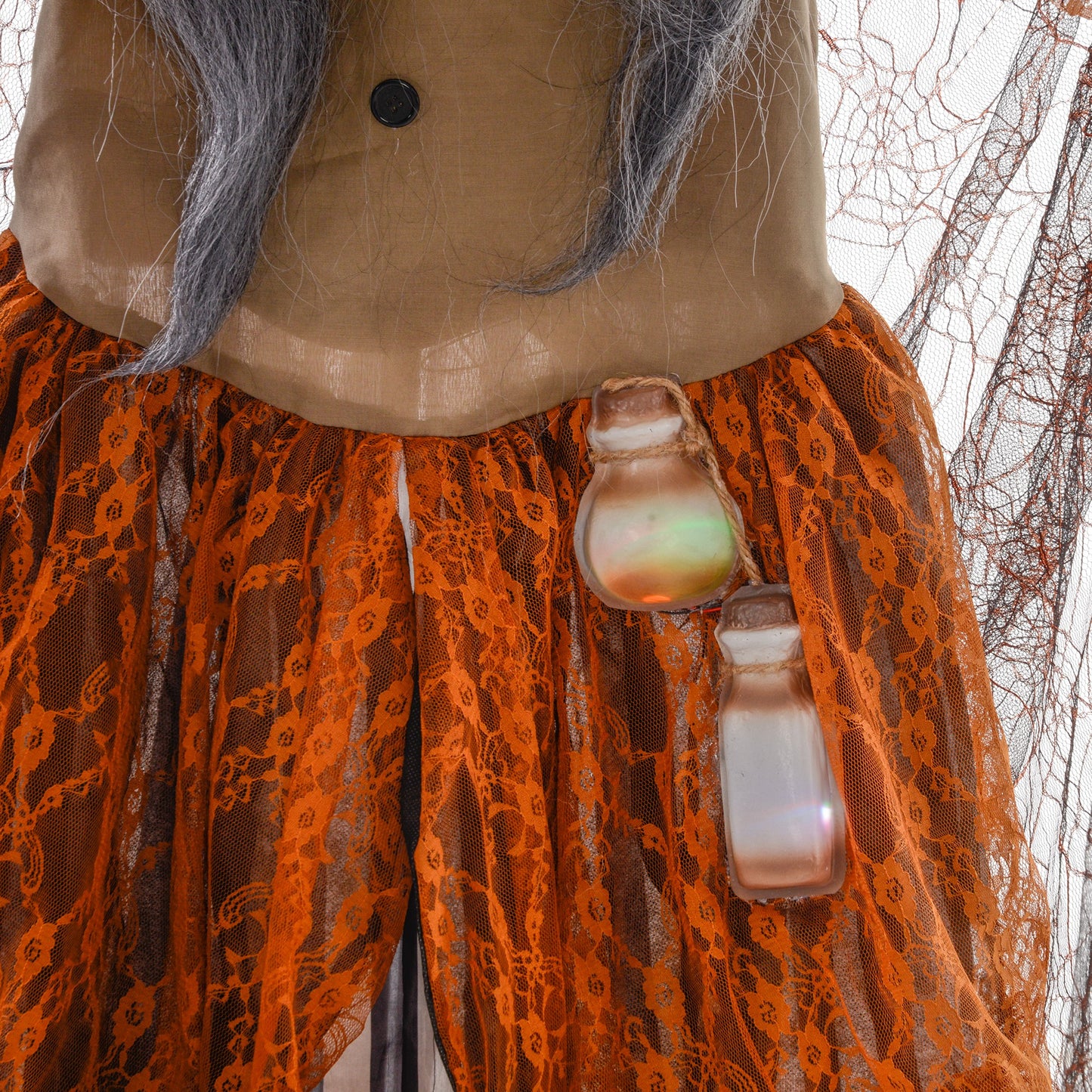 183 cm Life Size Halloween Animated Standing Fat-Faced Witch with Red Light Up Eyes, Sound Activated Moving Arms & Head