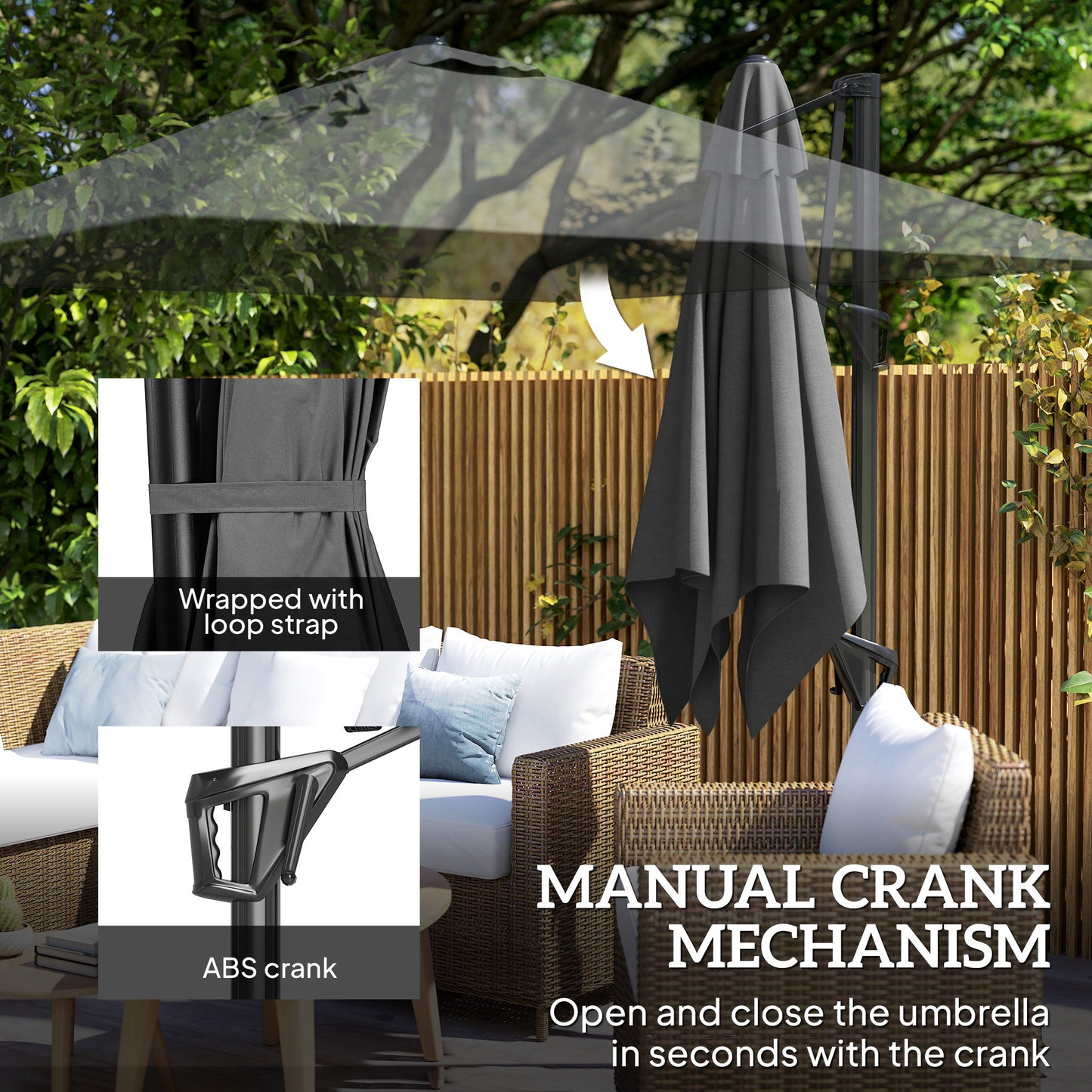 Patio Offset Parasol Umbrella with UV Resistant, Cross Base Included, Weights Required - Dark Grey