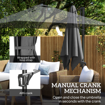 Patio Offset Parasol Umbrella with UV Resistant, Cross Base Included, Weights Required - Dark Grey