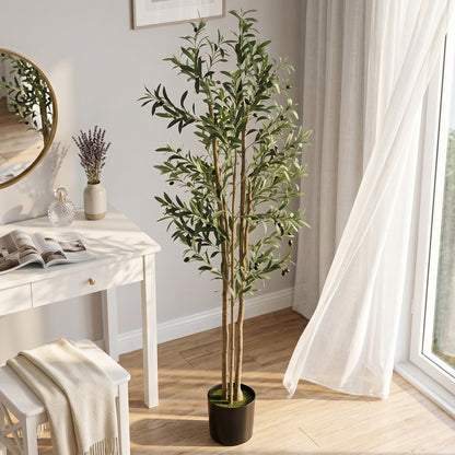 Decorative Artificial Plant, 175 cm Silk Olive Tree with 787 Leaves in Cement Pot, Fake Plant