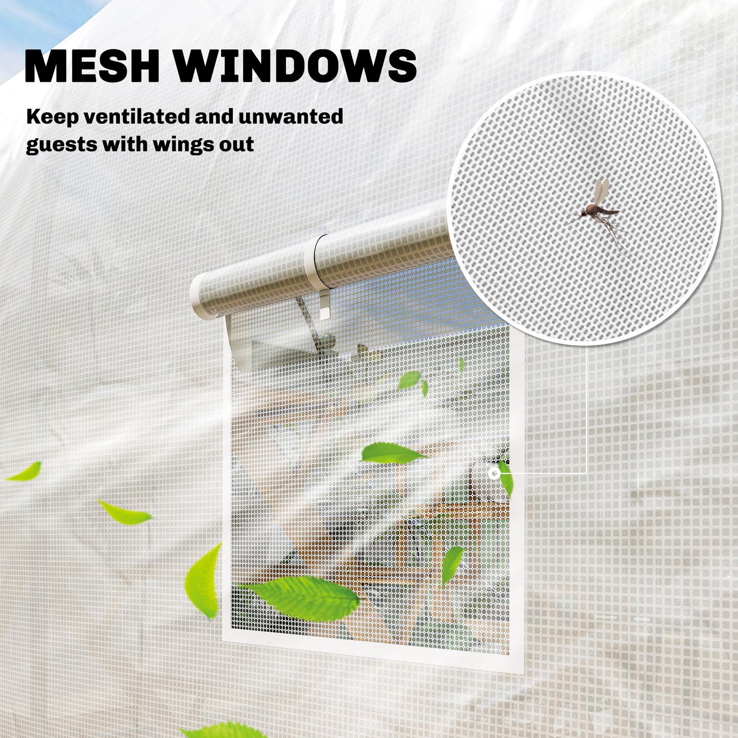 3.5 x 2 x 2 m Polytunnel Greenhouse, Walk-in Green House for Garden with Mesh Windows, Galvanised Steel Frame, White