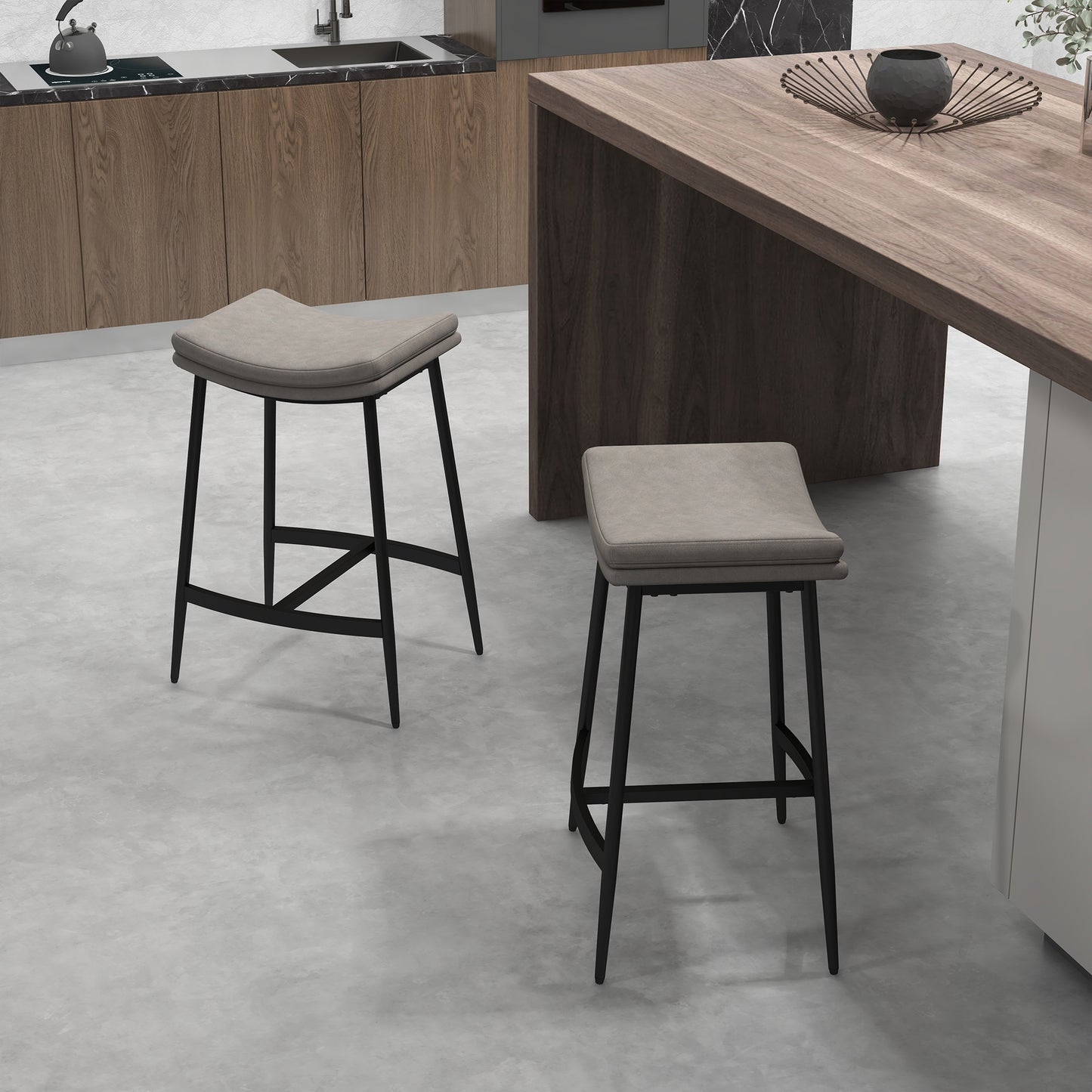 Breakfast Bar Stools Set of 2, Microfibre Upholstered Barstools