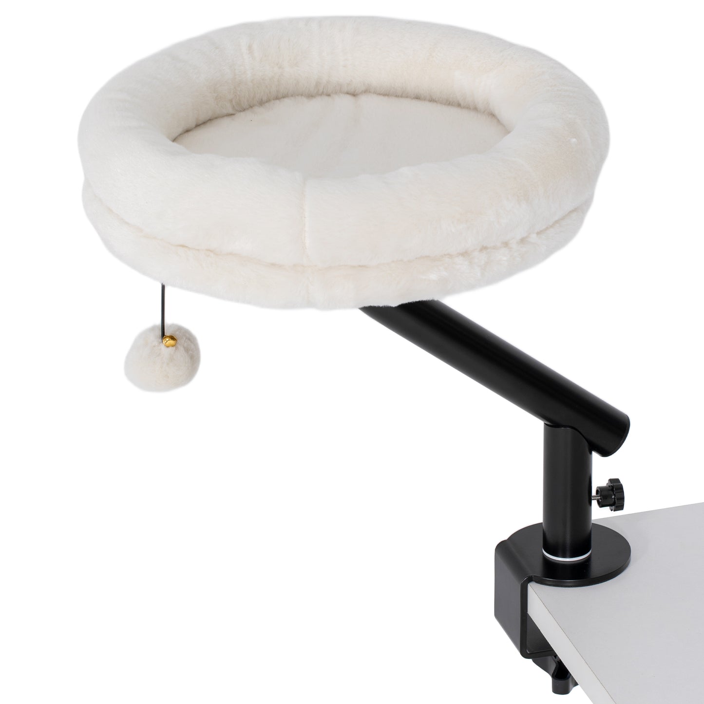 Cat Desk Bed, Cat Hammock 360° Rotatable Adjustable for Window, Table, Work, Cream White