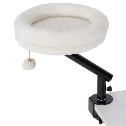 Cat Desk Bed, Cat Hammock 360° Rotatable Adjustable for Window, Table, Work, Cream White