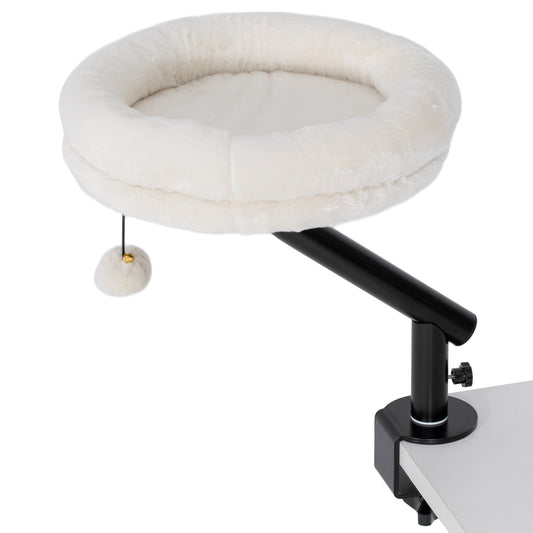 Cat Desk Bed, Cat Hammock 360° Rotatable Adjustable for Window, Table, Work, Cream White