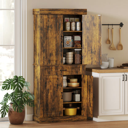 Tall Kitchen Cupboard, Kitchen Pantry Cabinet with Drawer, Shelves, Brown