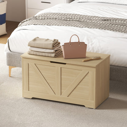 100L Home Storage Box, with Safety Hinge - Natural Wood Finish