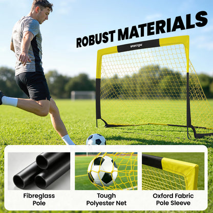 Pop Up Football Goal, Portable Folding Football Net with Carry Bag, 4 U-Shaped Ground Stakes, Fibreglass Pole