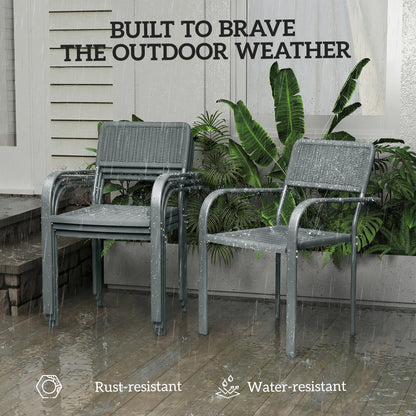 Stackable Garden Chairs Set of 4, Rattan Effect Outdoor Dining Chairs, Light Grey