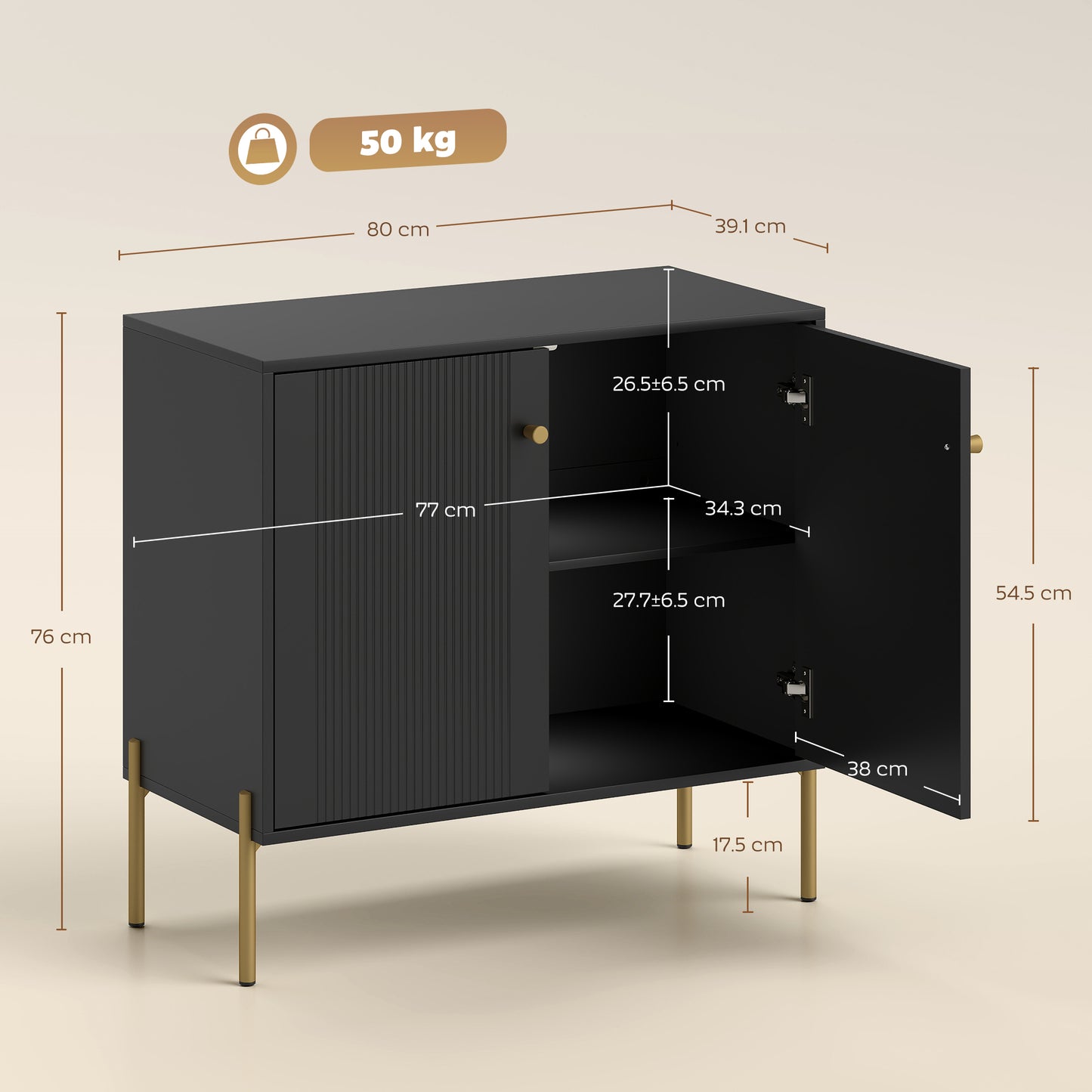 Sideboard Buffet Cabinet, Coffee Bar Cabinet with Fluted Doors and Adjustable Shelf, Black