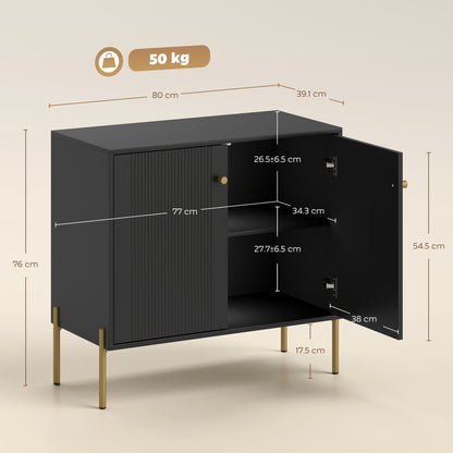 Sideboard Buffet Cabinet, Coffee Bar Cabinet with Fluted Doors and Adjustable Shelf, Black