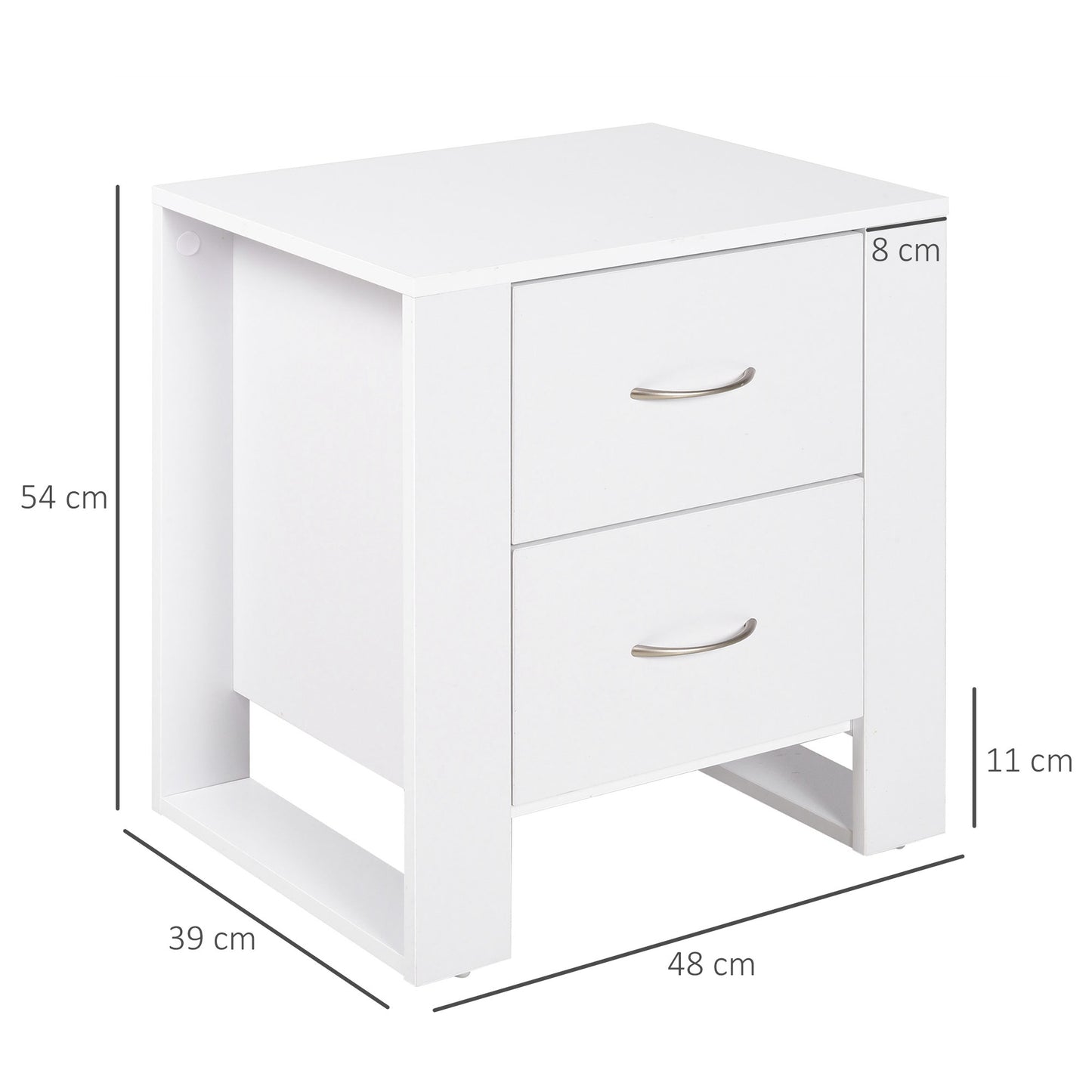 Bedside Table with 2 Drawers, Nightstand with Handles and Elevated Base, Side Table for Bedroom, Living Room, White