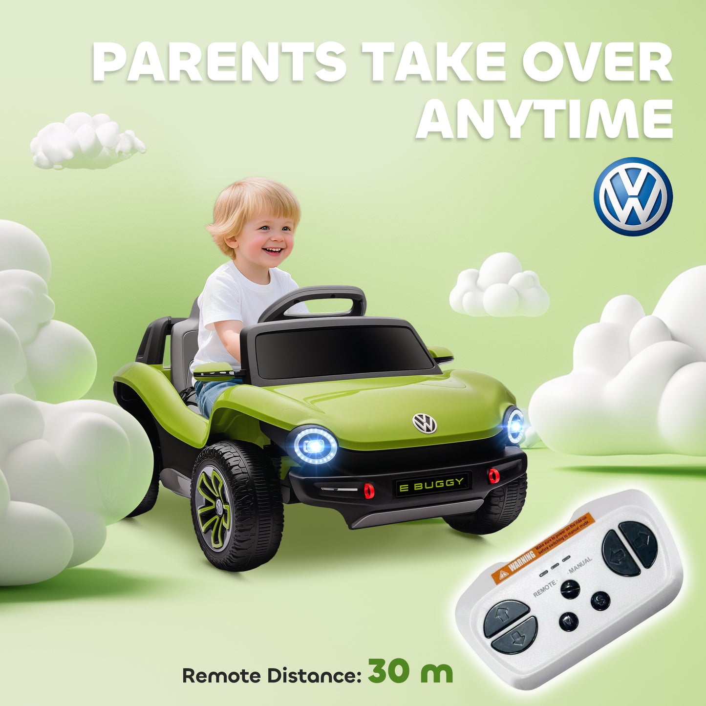 Volkswagen Licensed Kids Electric Car with Remote Control for Ages 3-6 Years, Green