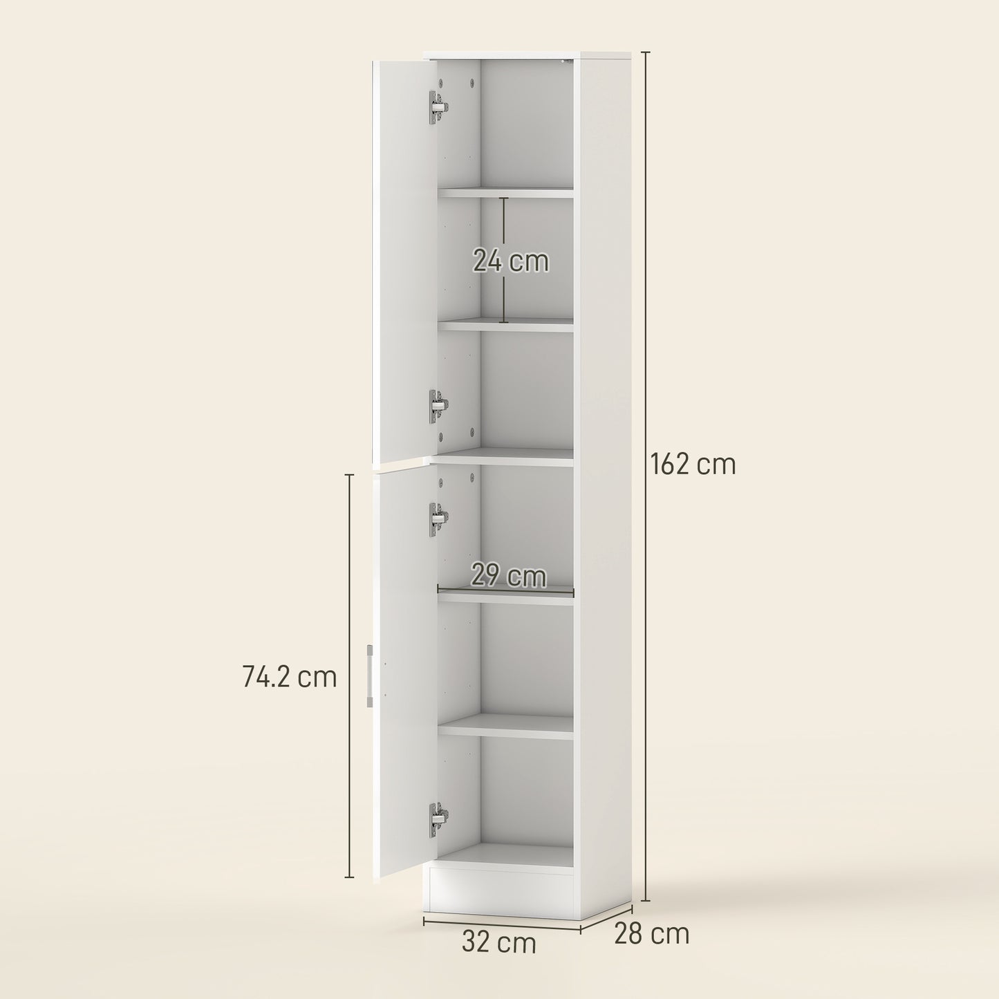 Tall Bathroom Cabinet with Mirror and Adjustable Shelf - White