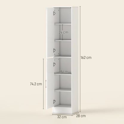 Tall Bathroom Cabinet with Mirror and Adjustable Shelf - White