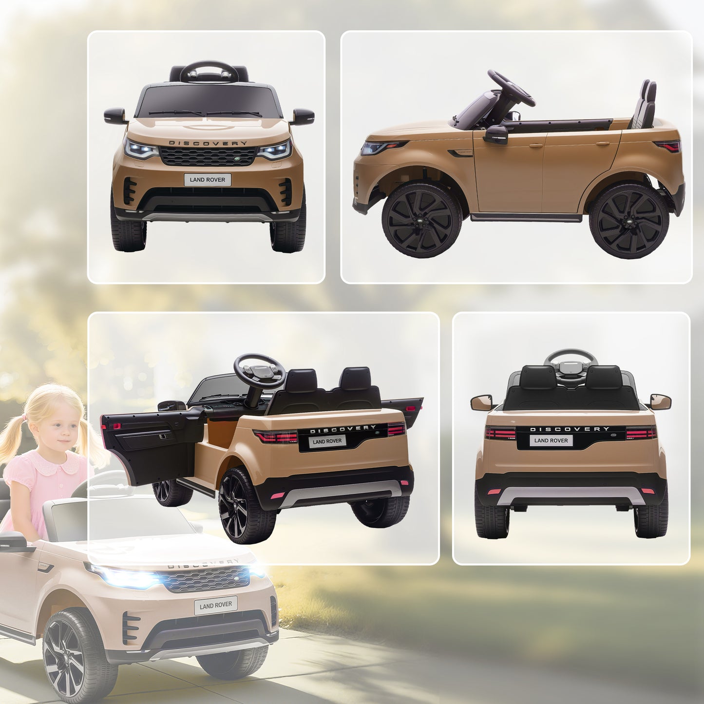 Land Rover Discovery Licensed 12V Kids Electric Car with Remote, 4 Wheel Suspension, Slow Start, Lights, Music, Khaki