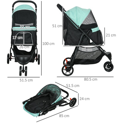 Foldable Pet Stroller w/ Rain Cover, for XS Dogs, S Dogs - Green