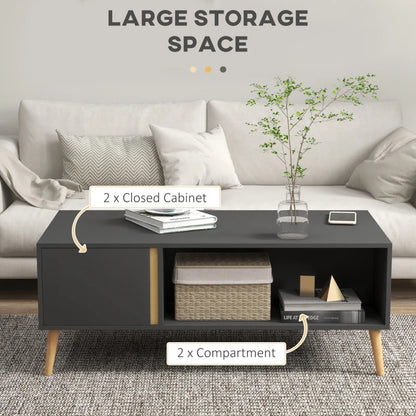 Modern Style Coffee Table with Open Storage Compartment & Cupboard