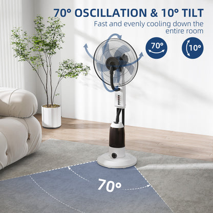 Spray Misting Fan, Floor Fan with Water Mist Spray, 70° Oscillation, Tilt Head, 3 Speeds, 2.8L Water Tank, White