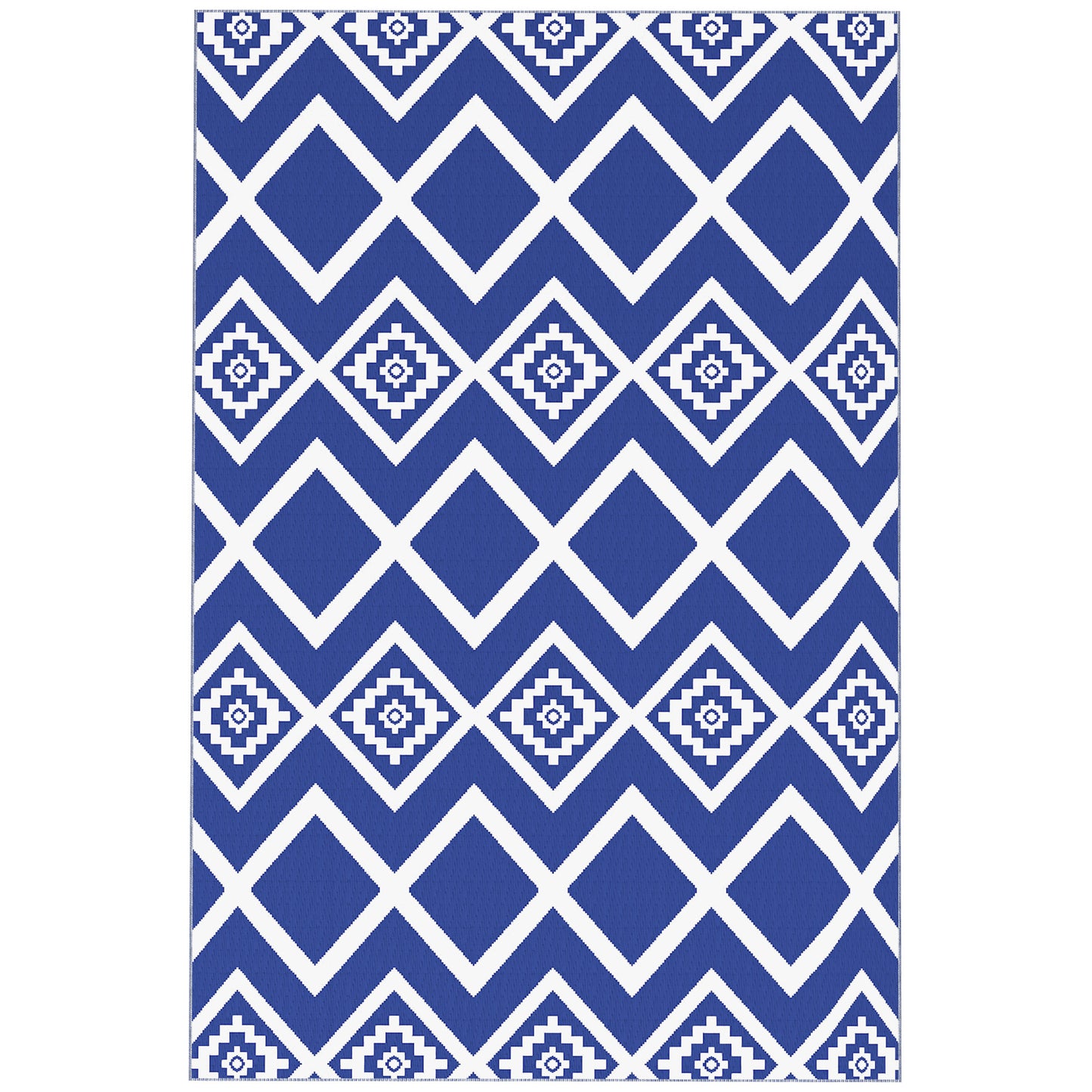 Plastic Straw Reversible RV Outdoor Rug with Carry Bag, 182 x 274cm, Blue and White