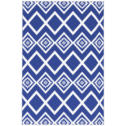 Plastic Straw Reversible RV Outdoor Rug with Carry Bag, 182 x 274cm, Blue and White
