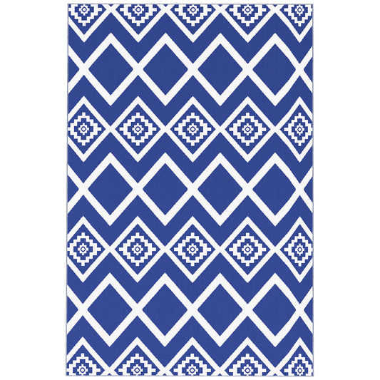 Plastic Straw Reversible RV Outdoor Rug with Carry Bag, 182 x 274cm, Blue and White