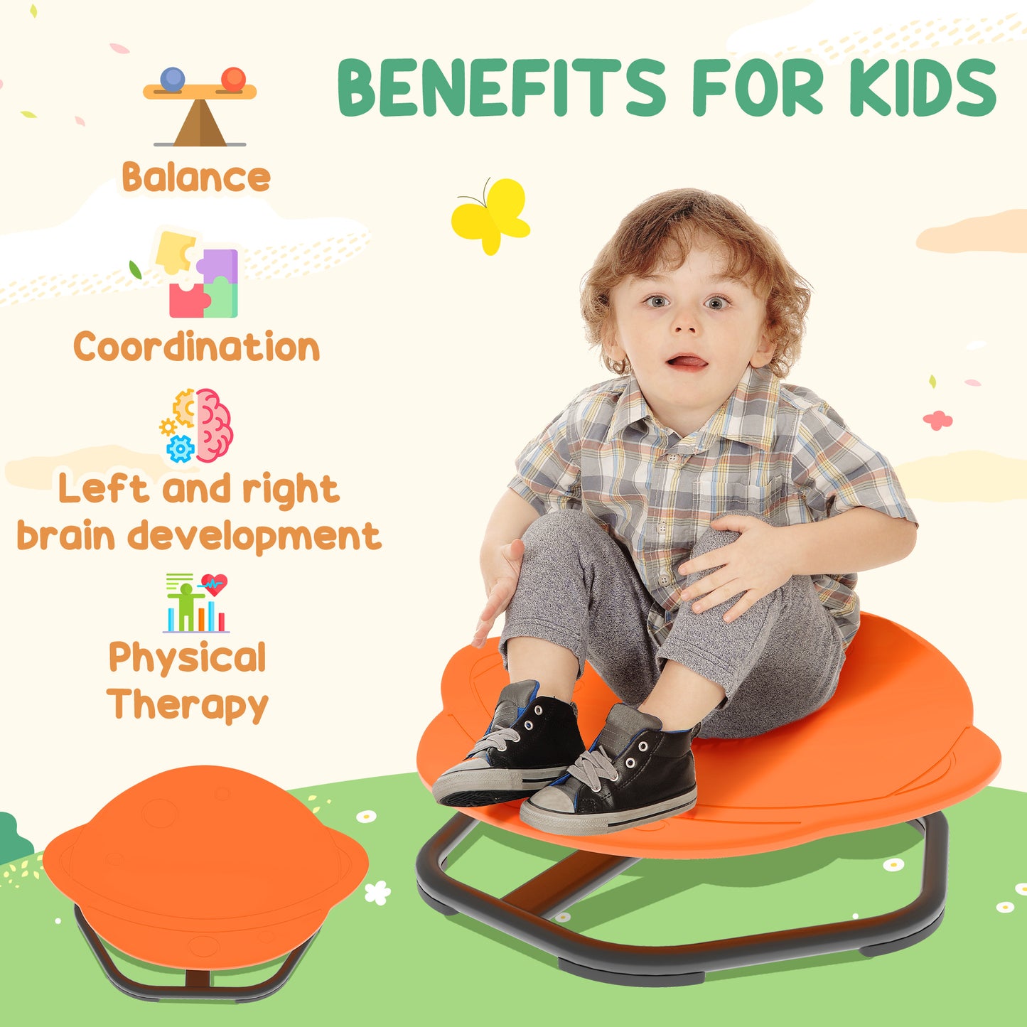 Planet-Shaped-kids Swivel Chair, Sensory Spinning Chair for Balance, Coordination Training, Orange