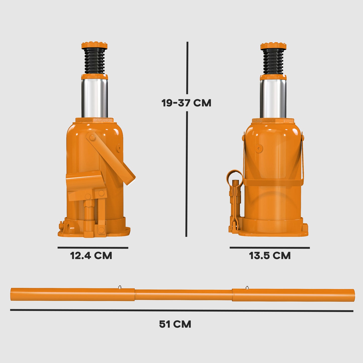 12 Tonne Hydraulic Bottle Jack with 19-37 cm Lifting Range, Heavy Duty Portable Compact Car Jack Lift