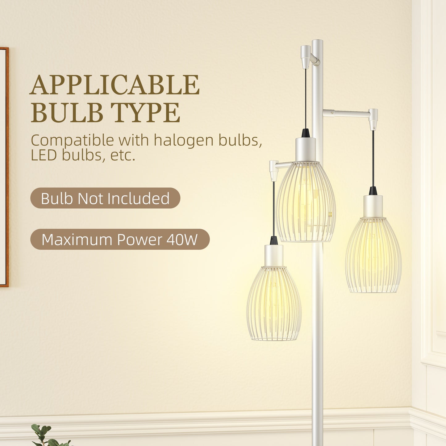 3-Light Floor Lamp, 170cm Industrial Dimmable Standing Lamp with Steel Wire Cage Lampshades for Living Room, Bedroom